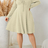 KATE™ - Plus Size Ribbed Sweetheart Neck A-Line Dress for Fall
