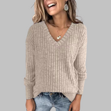 KASHA™ - Casual V-Neck Long Sleeve Sweater