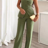 BRIA | Strapless Buttoned Two-Piece Set