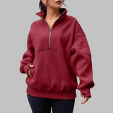 PSALM™ - Comfy Collar Half Zip Oversized Long Sleeve Sweatshirt