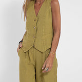 Aira | Buttoned Vest & Wide-Leg Trousers Set
