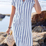 JULISSA™ – Elegant Striped Button Midi Dress