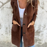 Women’s Long Sleeve Button Front Coat With Pockets