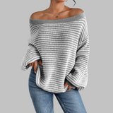 QUILLA™ - Casual Striped Drop Shoulder Long Sleeve Sweater
