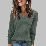 KASHA™ - Casual V-Neck Long Sleeve Sweater