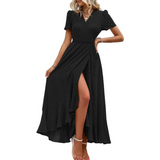 MARJORIE™ - Cozy Summer Wrap Ruffle Hem Split Maxi Dress