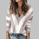 IMANI™ - Casual V-Neck Striped Long Sleeve Sweater