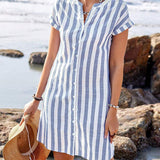 JULISSA™ – Elegant Striped Button Midi Dress