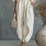 Women's Off-White Set with Off-Shoulder Top and Tapered Pants