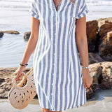 JULISSA™ – Elegant Striped Button Midi Dress