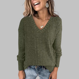 KASHA™ - Casual V-Neck Long Sleeve Sweater