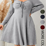 KATE™ - Plus Size Ribbed Sweetheart Neck A-Line Dress for Fall