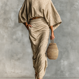 Two-piece set with long skirt and batwing sleeves
