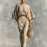 Two-piece set with long skirt and batwing sleeves