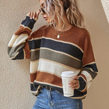 QUENBY™ - Casual Striped Long Sleeve Round Neck Sweater