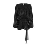 SARA™ - Ruffle Skirt Two-Piece with Lantern Sleeves & Tie-up Front
