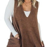 AMBER™ - Casual Sleeveless V Neck Tunic Knit Vest with Side Pockets