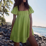 DALAWA™ - Chic Summer Puff Sleeve Square Neck Mini Dress