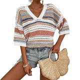 KELISE™ – Casual Striped Crochet V-Neck Summer Top