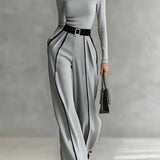 Solana | Long Sleeve Turtleneck and Wide Leg Pants Set with Belt