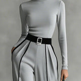 Solana | Long Sleeve Turtleneck and Wide Leg Pants Set with Belt