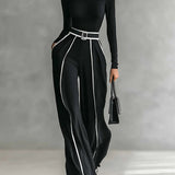 Solana | Long Sleeve Turtleneck and Wide Leg Pants Set with Belt