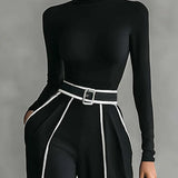 Solana | Long Sleeve Turtleneck and Wide Leg Pants Set with Belt