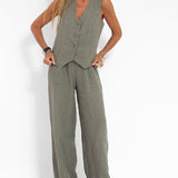 Aira | Buttoned Vest & Wide-Leg Trousers Set