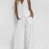 Aira | Buttoned Vest & Wide-Leg Trousers Set