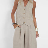 Aira | Buttoned Vest & Wide-Leg Trousers Set