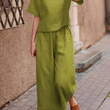 Camille | Linen-Blend Wide Leg Two-Piece Set
