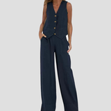 Aira | Buttoned Vest & Wide-Leg Trousers Set