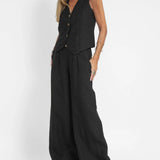 Aira | Buttoned Vest & Wide-Leg Trousers Set