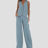 Aira | Buttoned Vest & Wide-Leg Trousers Set
