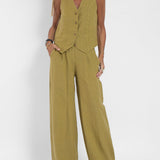 Aira | Buttoned Vest & Wide-Leg Trousers Set