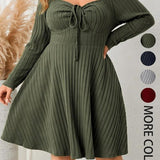 KATE™ - Plus Size Ribbed Sweetheart Neck A-Line Dress for Fall