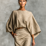 Two-piece set with long skirt and batwing sleeves