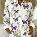 Dahlia™ | Whimsical Butterfly Print Button Blouse
