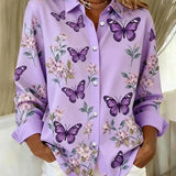 Dahlia™ | Whimsical Butterfly Print Button Blouse